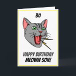 Carte Funny Meowing Cat White 30th Son Birthday<br><div class="desc">Funny Meowing Cat White 30th Son Birthday, a unique design made for anyone looking for something special for their son on his birthday. The design features a cute cat in the front with customizable text that you can personalize, so, don't hesitate to customize it in order to make your own...</div>