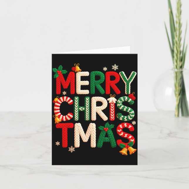 Carte Funny Merry Christmas Yarn Crochet Knitting Quilte (Devant)