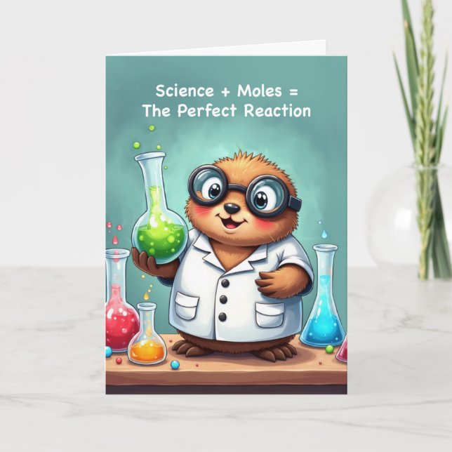Carte Funny Mole Day Science avec une réaction parfaite (Devant)