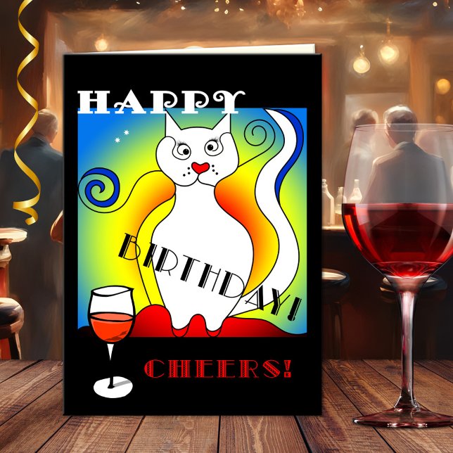 Carte Funny Mondrian's Cat Birthday Card (Funny birthday greeting card with a Dutch design inspired by artist Piet Mondriaan or Mondrian)