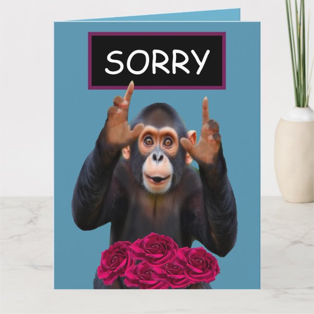 Carte Funny Monkey & Roses Apology  (Devant)
