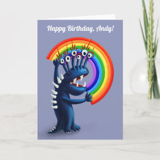 Carte Funny Monster Colorful Arc-en-ciel Anniversaire de