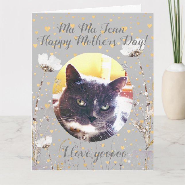Carte Funny Mothers Day Surprise Personnalisé de chat (Devant)