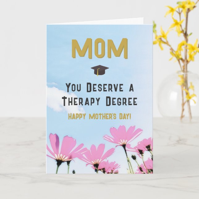 Carte Funny Mother's Day Therapy Degree Humor Floral (Fleur jaune)