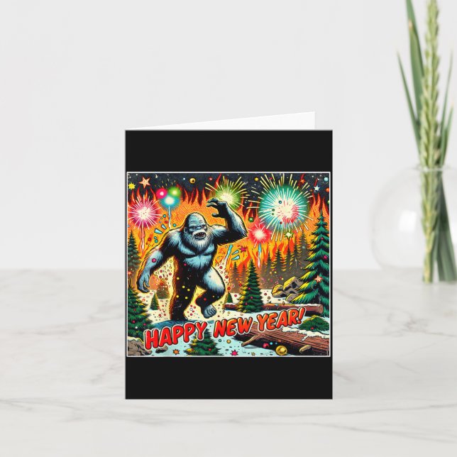 Carte Funny New Years Eve 2024 Bigfoot And Fireworks Hum (Devant)