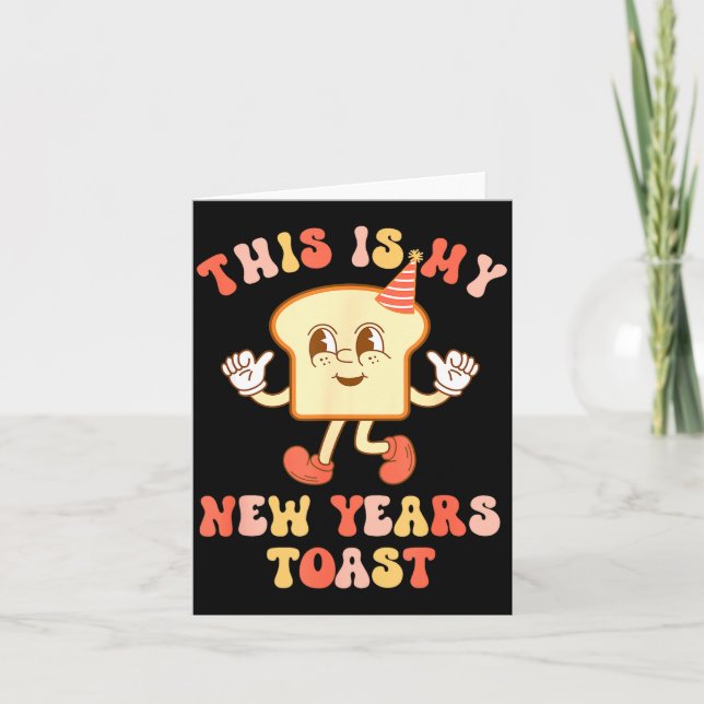 Carte Funny New Year's Toast Bread Pun Retro Hipe  (Devant)