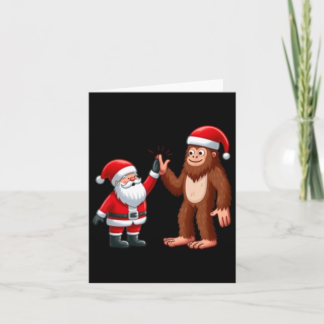 Carte Funny Noël Père Noël Bigfoot High-fiving Xm (Devant)