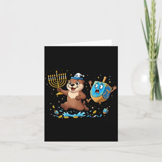 Carte Funny Otter Dreidel Menorah Hanukkah Kids Womens M (Devant)
