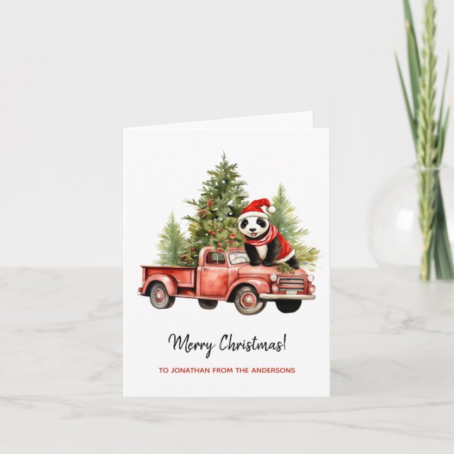 Carte Funny Panda dans Red Retro Van Xmas (Devant)