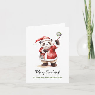 Carte Funny Panda jouant au golf Noël