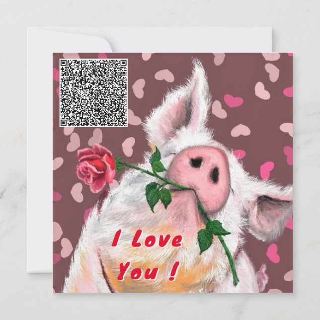 Carte Funny Pig Valentine's Day Card Votre QR Code Voeux (Dos)