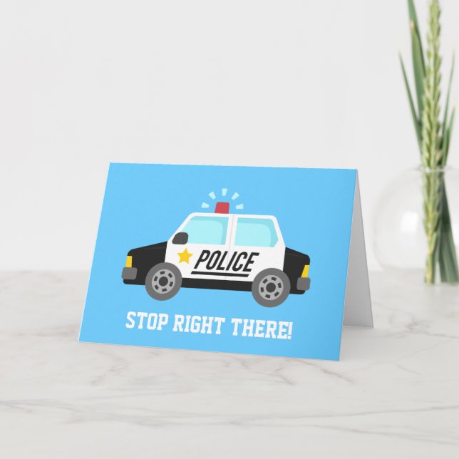 Carte Funny Police Patrol Car Joyeux Anniversaire (Devant)