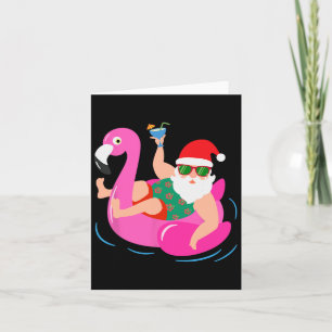 Carte Funny Pool Party Père Noël Sungles Flamant rose No