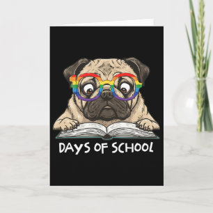 Carte Funny Pug 100 jours d'école lunettes arc-en-ciel e