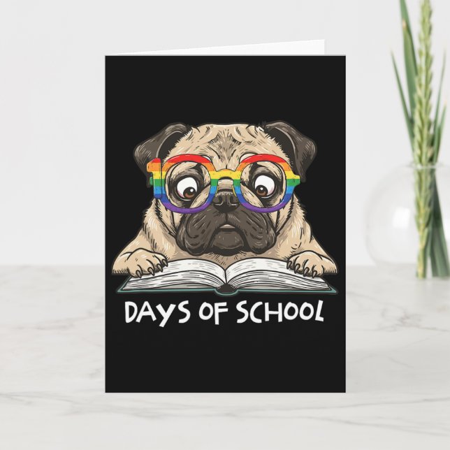 Carte Funny Pug 100 jours d'école lunettes arc-en-ciel e (Devant)