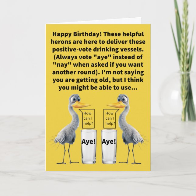 Carte Funny Pun Heron Aides et Aye Glasses Anniversaire (Devant)