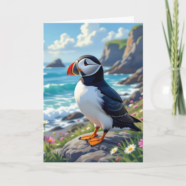 Carte Funny Pun | Joyeux Puffin d'anniversaire (Devant)