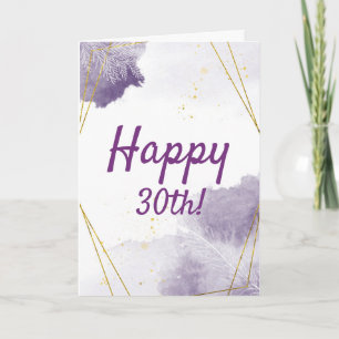 Carte Funny Purple 30th Birthday Watercolor, Gold Frame