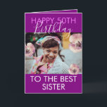 Carte Funny Purple Floral Photo Sister 50th Birthday<br><div class="desc">Funny Purple Floral Photo Sister 50th Birthday, an elegant and attractive design for any sister. Do you need any sister 50th birthday cards, little sister 50th birthday cards, big sister 50th birthday cards or happy 50th birthday card for sister, this one is for you. The design features a nice photo...</div>