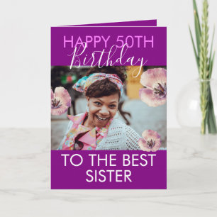 Carte Funny Purple Floral Photo Sister 50th Birthday