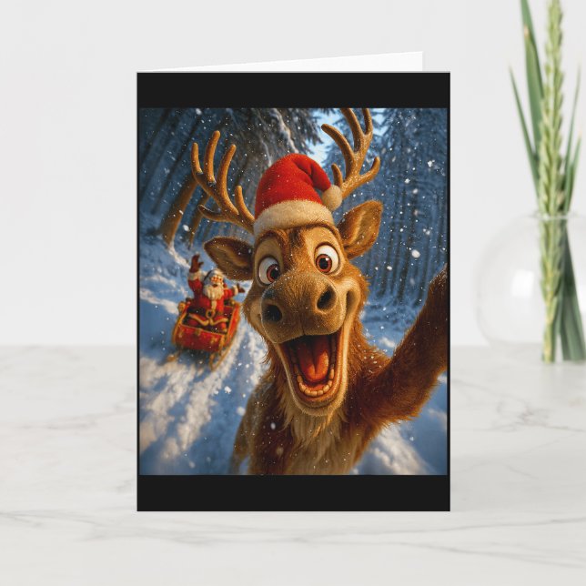 Carte Funny Reindeer Selfie Santa Merry Christmas Men Wo (Devant)