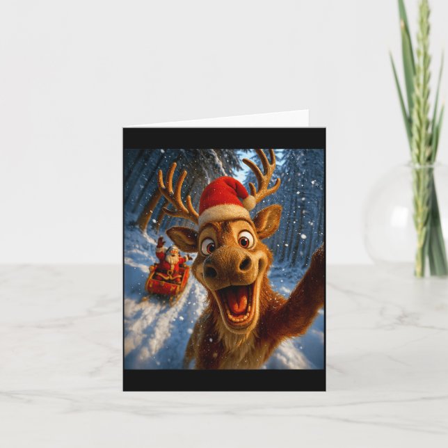 Carte Funny Reindeer Selfie Santa Merry Christmas Men Wo (Devant)