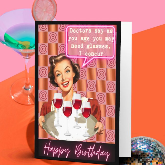Carte Funny Retro Birthday Card Best Friend-Sassy-Glass (Créateur téléchargé)