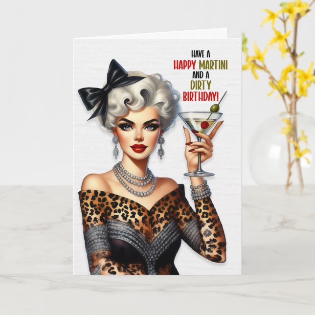 Carte Funny Retro Happy Martini Dirty Birthday (Fleur jaune)