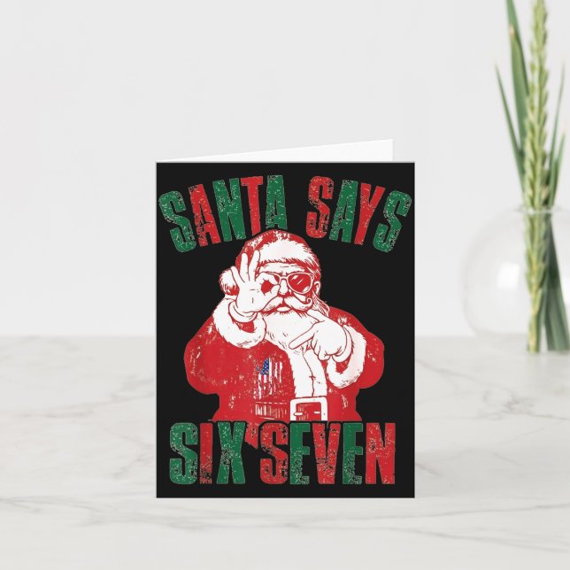 Carte Funny Retro Santa Says Six Seven Christmas  (Devant)