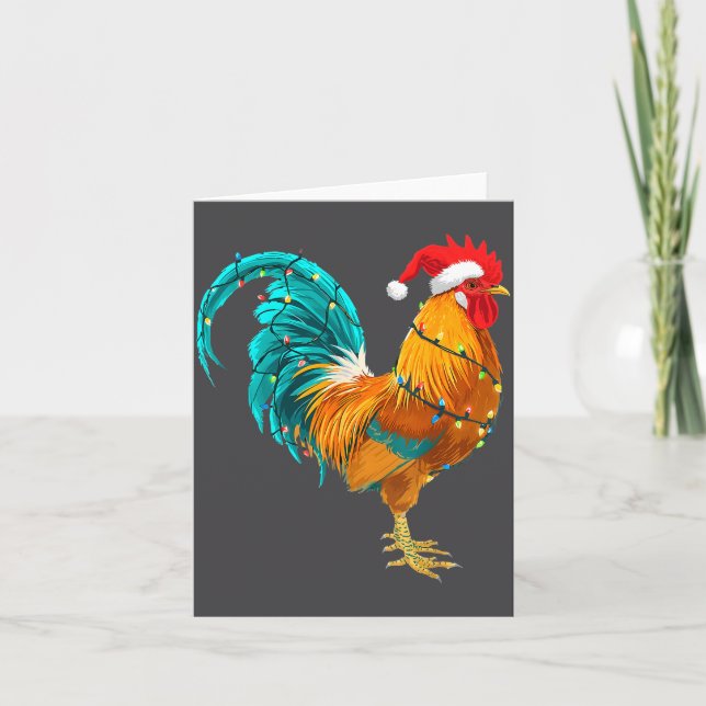 Carte Funny Rooster Chicken Santa Christmas Lights Farme (Devant)