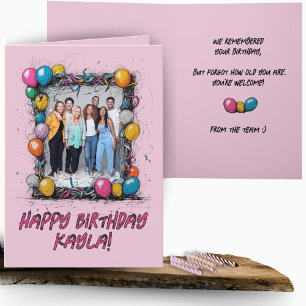 Carte Funny rose personnalisé photo Anniversaire Team