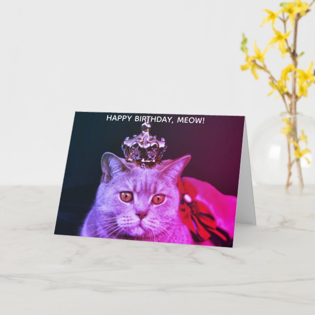 Carte Funny Royal Chat Joyeux anniversaire (Fleur jaune)