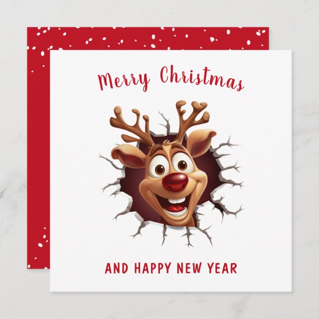 Carte Funny Rudolph Reindeer rompu à Noël (Devant / Derrière)