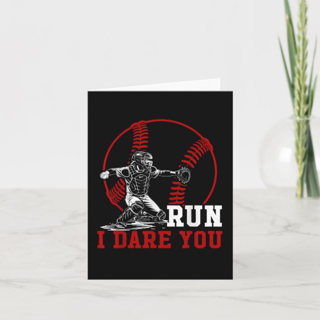 Carte Funny Run Stesl Je ose Vous Baseball Catcher Playe (Devant)