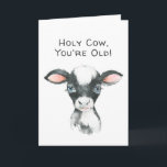 Carte Funny Saint-Vache Anniversaire pour n'importe qui<br><div class="desc">Une carte d'anniversaire amusante pour n'importe quel âge adulte, ce design a un style simple avec un look propre. Une illustration aquarelle d'une vache aux grands yeux bleus sur le devant de la carte avec "Holy Cow, You're Old!" projette un sentiment drôle et léger. Il y a aussi un exemple...</div>
