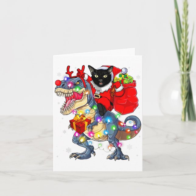 Carte Funny Santa Cat Riding Dinosaur Christmas Lights  (Devant)