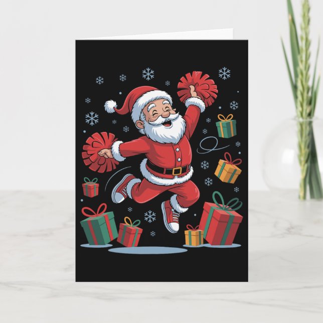 Carte Funny Santa Cheering Cheerleading Christmas Xmas P (Devant)