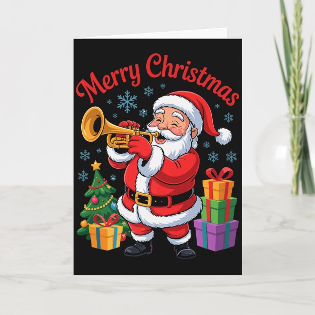 Carte Funny Santa Christmas Design Trumpet Holiday Xmas  (Devant)