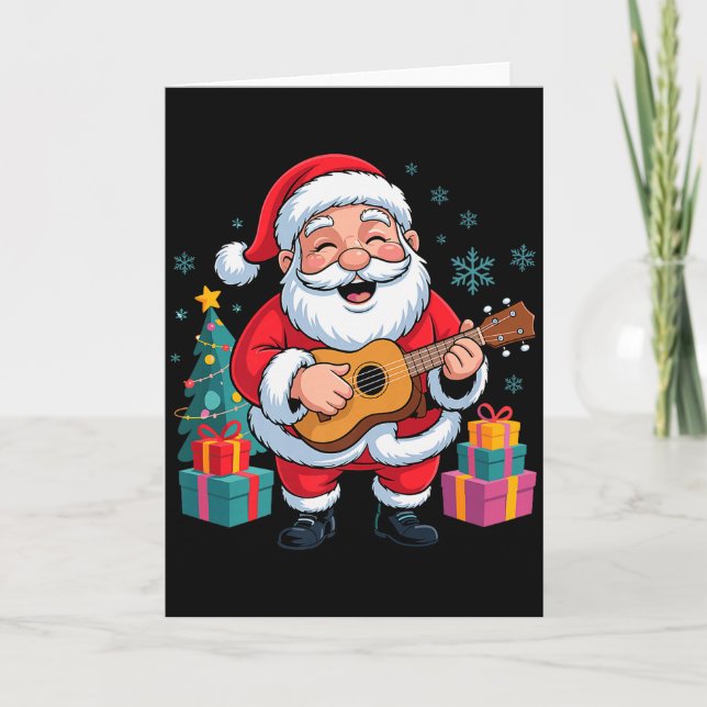 Carte Funny Santa Christmas Design Ukulele Holiday Xmas  (Devant)