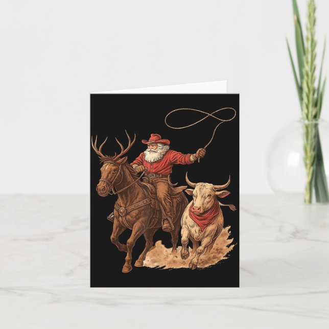 Carte Funny Santa Cowboy Rodeo Reindeer Western Horse Ro (Devant)