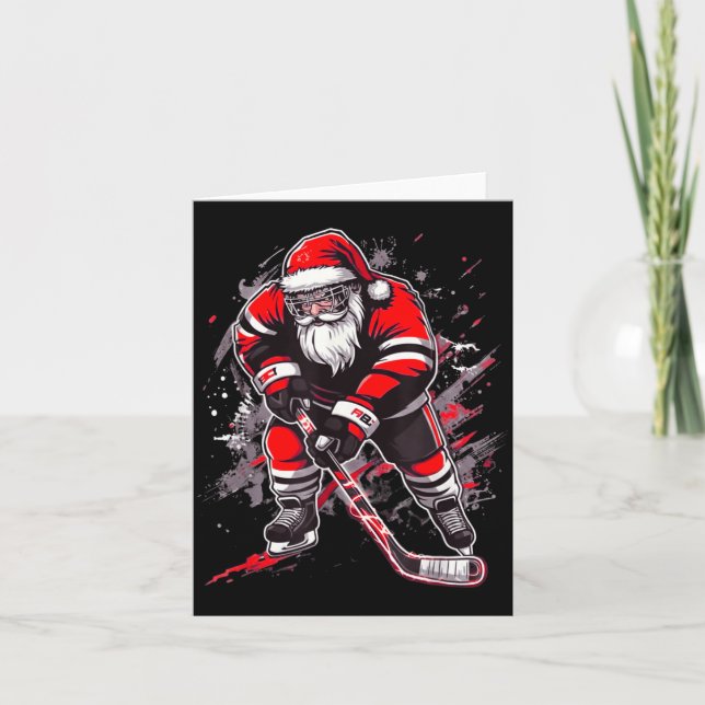 Carte Funny Santa Hockey Christmas Retro Winter Player X (Devant)