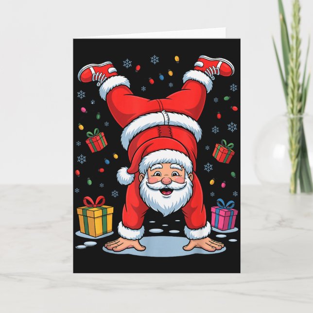 Carte Funny Santa Playing Gymnastics Holiday Christmas X (Devant)