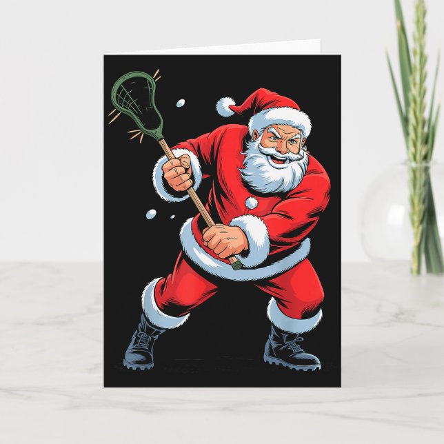 Carte Funny Santa Playing Lacrosse Holiday Christmas Xma (Devant)