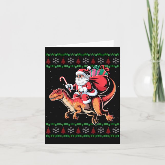 Carte Funny Santa Riding Dinosaur Animal Ugly Christmas  (Devant)