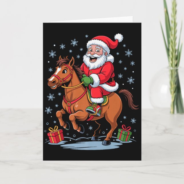 Carte Funny Santa Riding Horse Equestrian Christmas Xmas (Devant)