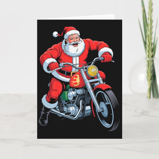 Carte Funny Santa Riding Motorcycle Holiday Christmas Xm (Devant)