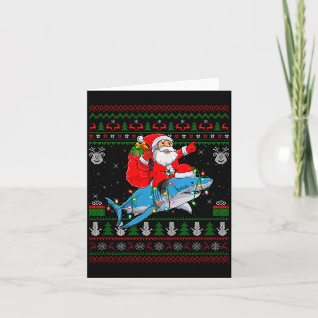 Carte Funny Santa Riding Shark Ugly Christmas Sweaters S (Devant)