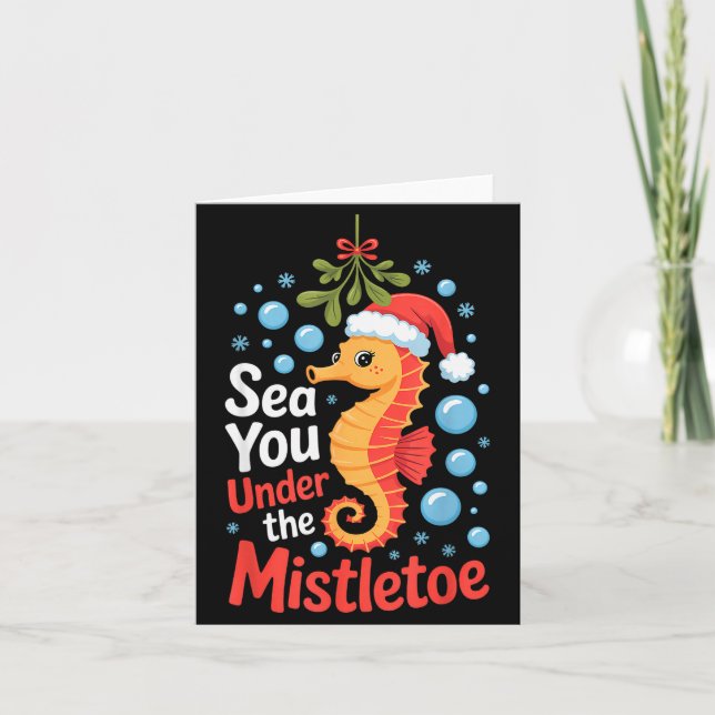 Carte Funny Sea Horse Christmas Seahorse Santa Hat Kids  (Devant)