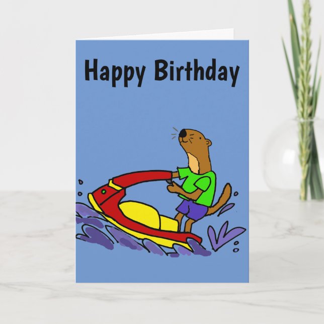 Carte Funny Sea Otter Riding Jet Ski Cartoon (Devant)