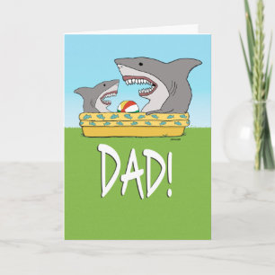 Carte Funny Shark Enfant et papa dans la Fête des pères 